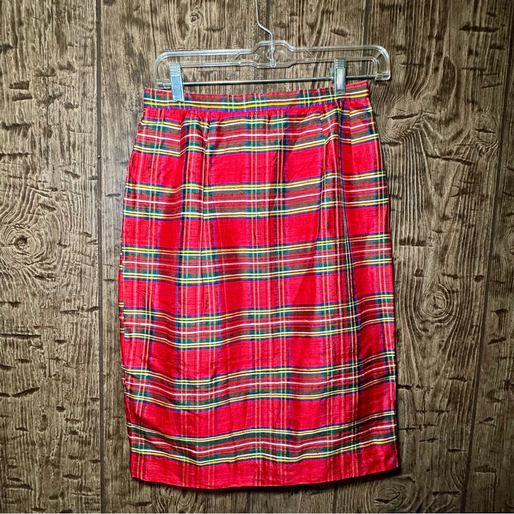 Plaid Pencil Skirt Classic Tartan Style Vintage Randy Kemper 100% Silk